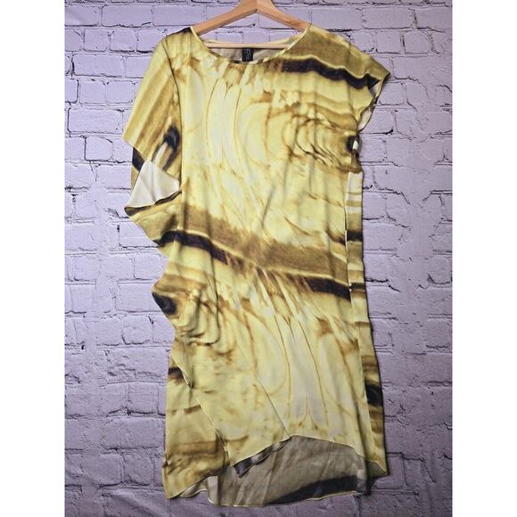 Zero Maria Cornejo Resort 2011 Silk Yellow Print Asymmetrical Dress Size 8 - Picture 1 of 11